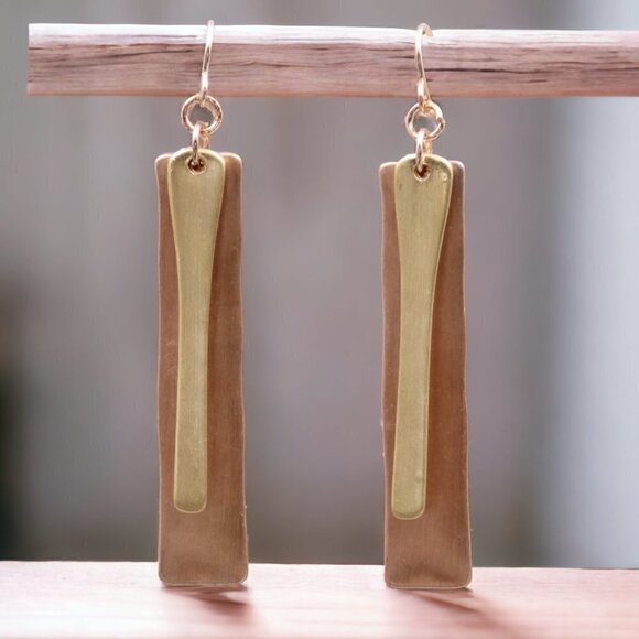 Boutique Jewelry - Modern Copper & Gold Bar Earrings | Drop Earrings